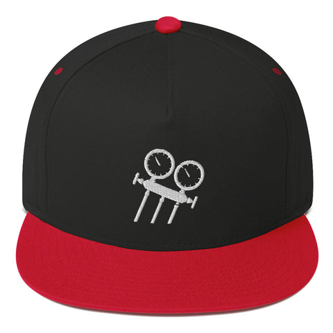 Flat Bill Cap with Embroidered White Logo
